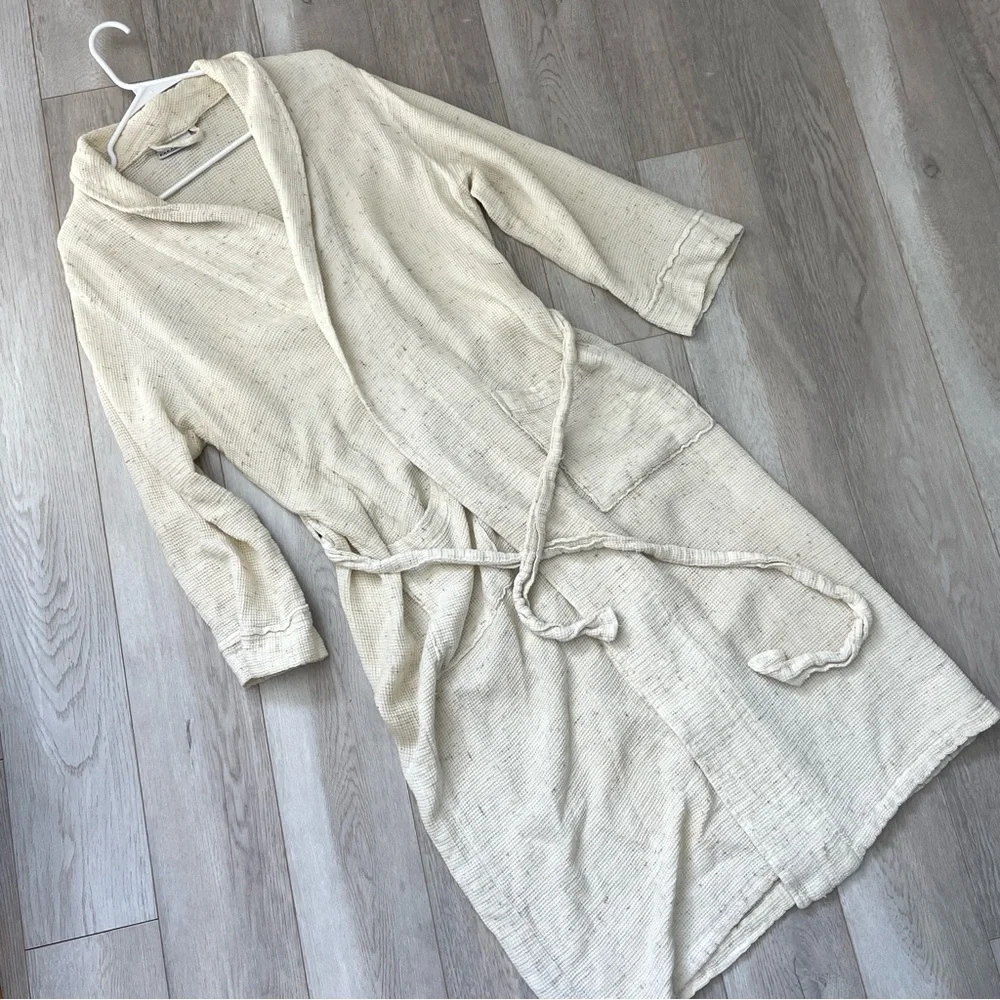 Parachute Knit Robe cotton waffle long unisex Cream (medium) natural loungewear - Picture 1 of 8